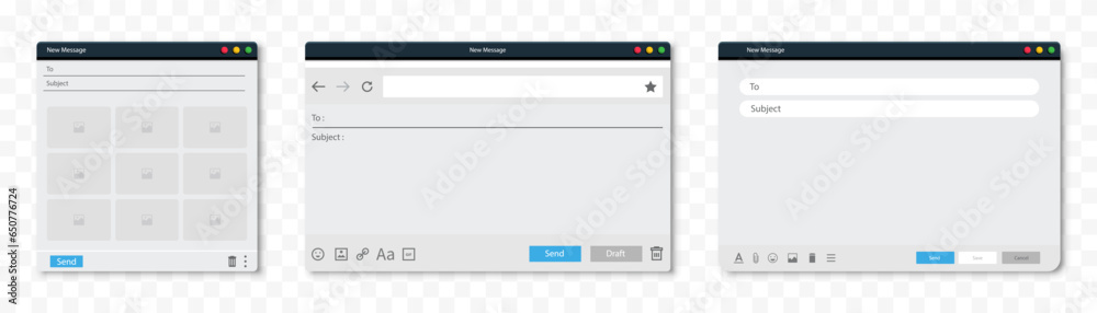 Leinwandbilder Browser windows frame with electronic mail interface template. Mail mockup window frame collection. Mail window for social media. Email window frames template