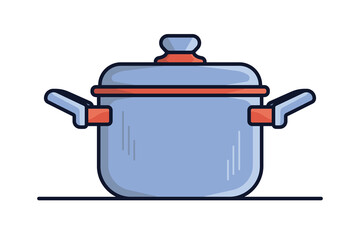 Kitchen Cooking Pot vector illustration. Kitchen appliance element icon concept. Steel kitchen saucepan vector design with shadow on orange background. Pan with lid for dishes, kitchen, home cooking.