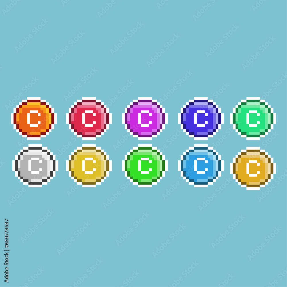 Fototapete pixel art sets of coin business currency with variation color item asset. simple bits of coin on pix