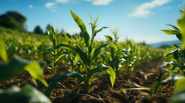 Bright photograph of green corn plantation