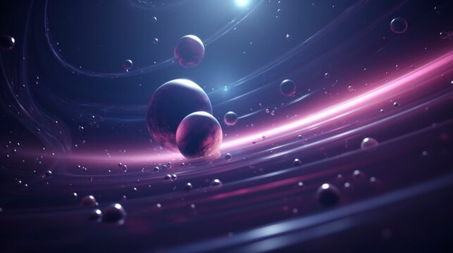 Cosmic fantasy background depicting a space scene of planets in purple tones
