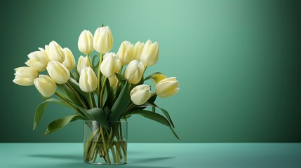  Closeup of tulip bouquet on pastel green background