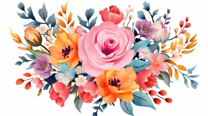 Watercolor bouquet of flowers with white background 