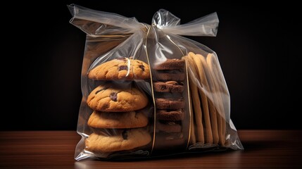 essence of mouthwatering cookies in transparent packaging, perfect for promoting your bakery or confectionery business. - obrazy, fototapety, plakaty