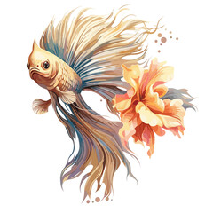 Golden Floral Fighter Fish Floral fighter fish , Illustration, Watercolor PNG