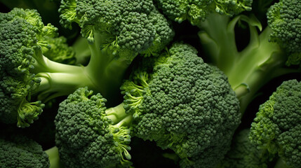 Top view full frame of whole ripe broccoli placed together as background.