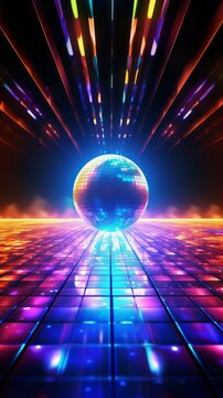 A vibrant disco scene with a dazzling disco ball as the focal point