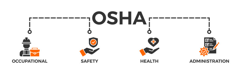 OSHA banner web icon glyph silhouette for occupational safety and health administration with an icon of worker, protection, healthcare, and procedure