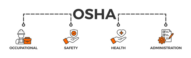 OSHA banner web icon glyph silhouette for occupational safety and health administration with an icon of worker, protection, healthcare, and procedure