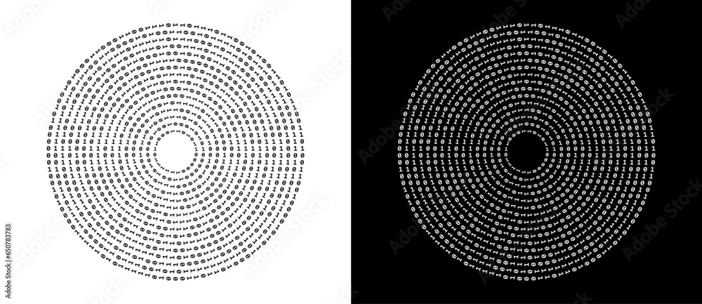 Aufkleber abstract digits one and zero in circle over dark background. big data or internet concept. a black f