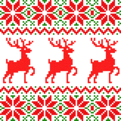 Fotobehang seamless pattern with christmas reindeer. tribal pattern. local fabric pattern. pixel pattern. cross stitch © Daken Design