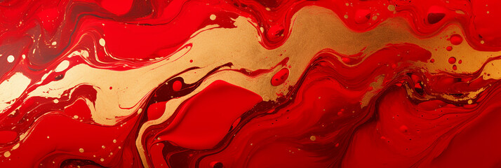 Abstract marble marbled ink painted painting texture luxury background banner - Red waves swirl gold painted splashes