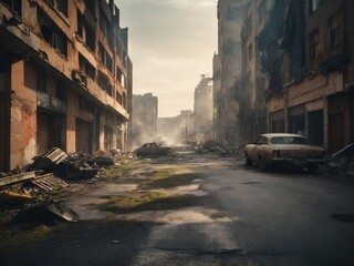 Post  apocalyptic city background - obrazy, fototapety, plakaty