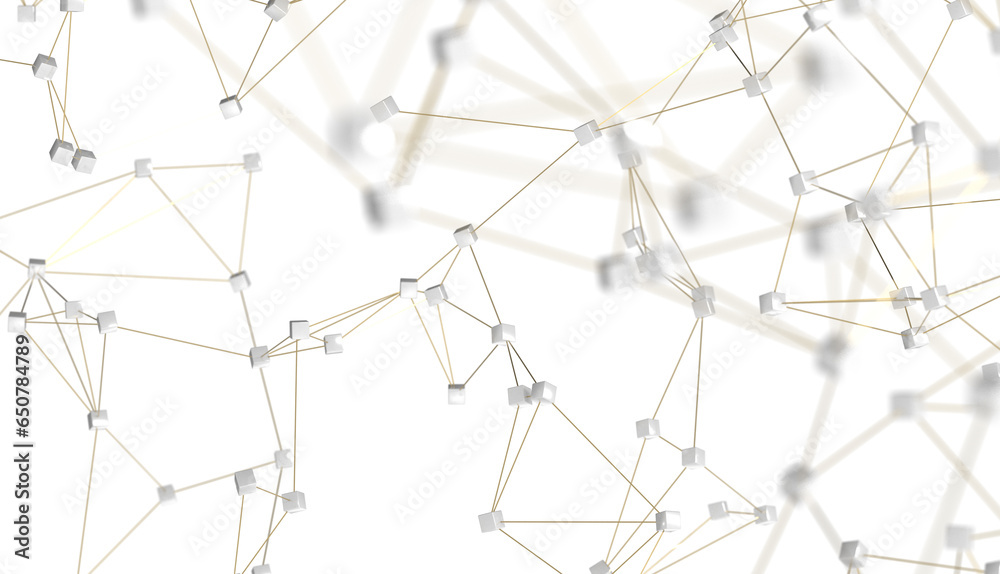 Poster Big data visualization. Network connection structure with chaotic distribution of points and lines. 3D rendering.