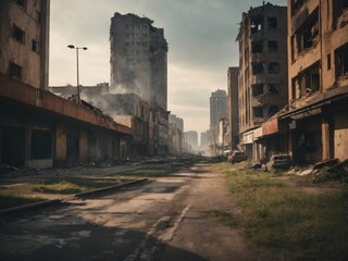 Post  apocalyptic city background - obrazy, fototapety, plakaty