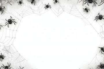 Spinnennetz Silhouette auf weißer Wand Halloween Thema heller Hintergrund - obrazy, fototapety, plakaty