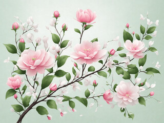 Floral background with pink flowers and green leaves. AI-Generated