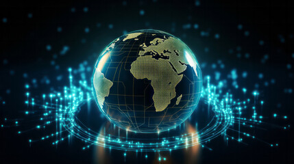Fototapeta na wymiar 3d Render of globe. African and European continent. Connecting lines and dots.