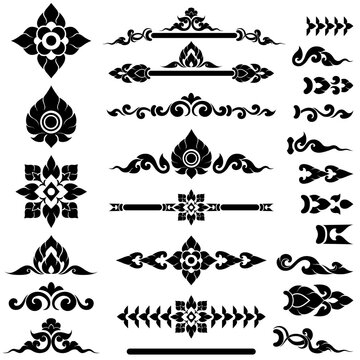 Thai Art Decorative Element in Borderline style for Religion of Buddhism and Hinduism 