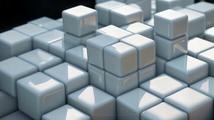 White blocks, 3d white cubes on black. Created with Generative AI technology