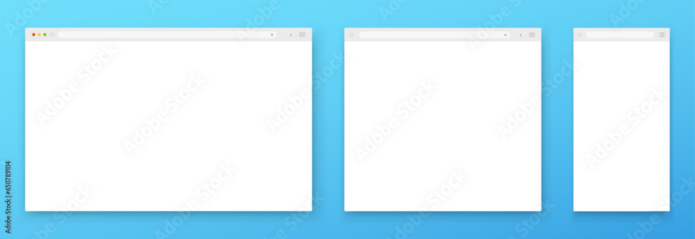 Wall mural a set of white browser windows of different shapes on a blue background. website layout with search 