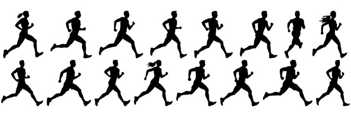 Runner silhouettes set, large pack of vector silhouette design, isolated white background