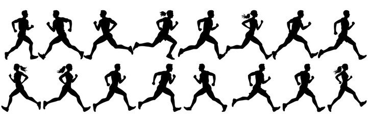 Runner silhouettes set, large pack of vector silhouette design, isolated white background