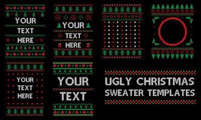 Knit elements , Vector. Christmas seamless borders. Sweater pattern