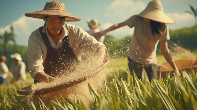 farmer looking at his rice, with generative ai