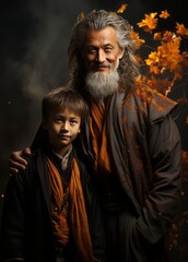 A cute 7yo Chinese grandson and his 55yo grandpa.