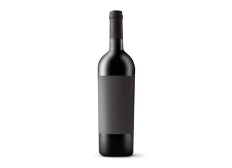 Red wine bottle with black blank label on white background. Easily apply your custom design on the label.