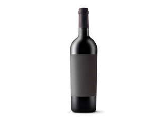 Red wine bottle with black blank label on white background. Easily apply your custom design on the...