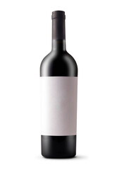 Red wine bottle with blank label on white background. Easily apply your custom design on the label.