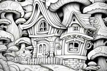 Naklejka premium A black and white template of a house or castle for children's coloring book