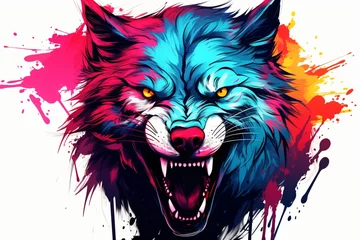 Fotobehang Illustration of an angry wolf © Tarun