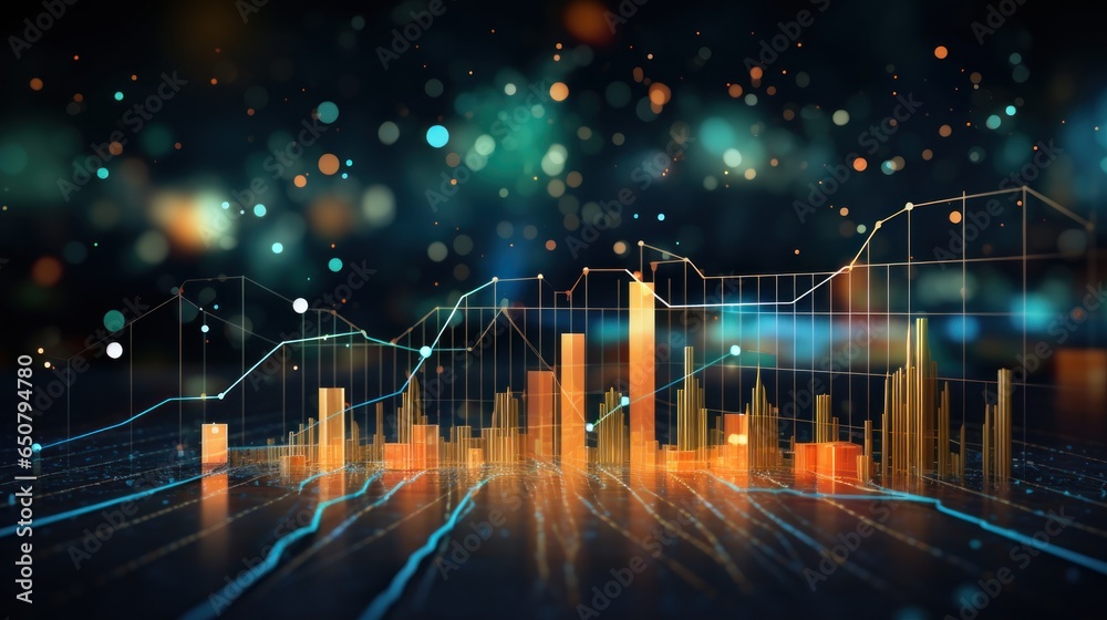 Fototapete representation of data analytics,charts, graphs and data driven insights emerging from a sea of info
