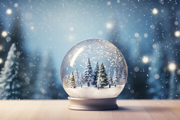 Fototapeta na wymiar sparkling snow globe with a miniature winter scene inside, can be whimsical and delightful banner with text space,Christmas background