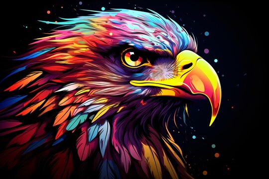Colorful portrait painting of an eagle face