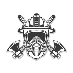 firefighter skull helmet and mask axe in background vector firefighter graphic element vector design