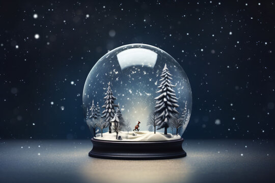 Sparkling Snow Globe With A Miniature Winter Scene Inside, Can Be Whimsical And Delightful Banner With Text Space,Christmas Background