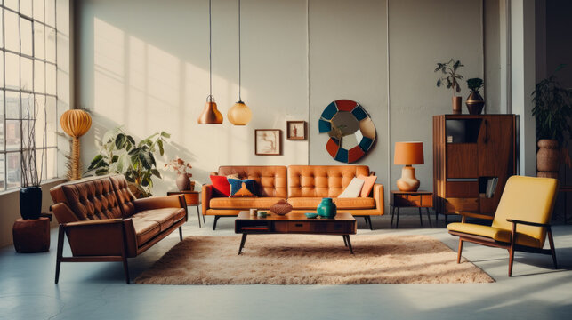 Eclectic Mid-Century Lounge: An eclectic mix of mid-century modern and vintage furnishings, featuring unique finds and retro-inspired decor
