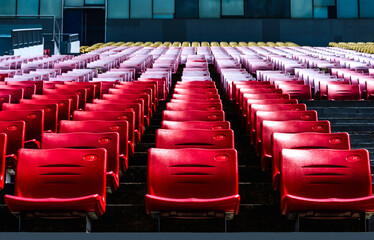 Fototapeta premium Empty red stadium seats in Singapore F1 auditorium