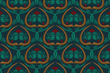 The pattern of beautiful floral motifs is seamless, neatly arranged without being continuous
