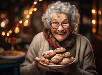 Elderly woman preparing Christmas cookies