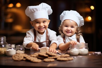 Couple of children preparing Christmas cookies