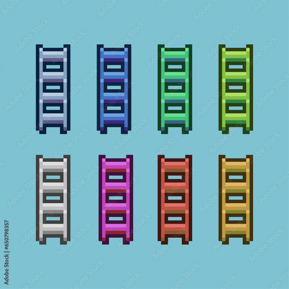Poster pixel art sets of ladder decoration with variation color item asset simple bits of ladder on pixelat