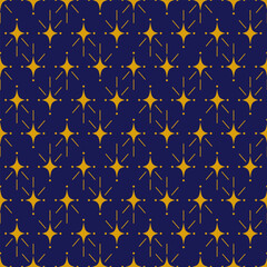 Seamless geometric pattern with golden stars on blue background. Vector print for fabric background, textile