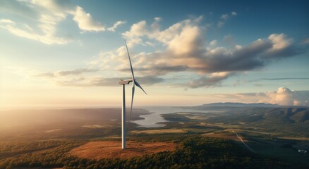 Obraz premium Aerial view of wind turbine generating in wind farm
