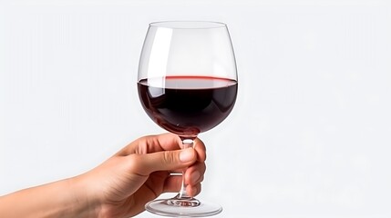 Hand Holding Red Wine on Isolated White Background
