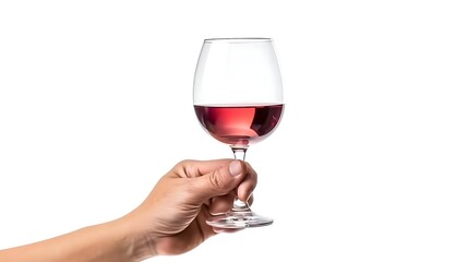 Hand Holding Red Wine on Isolated White Background